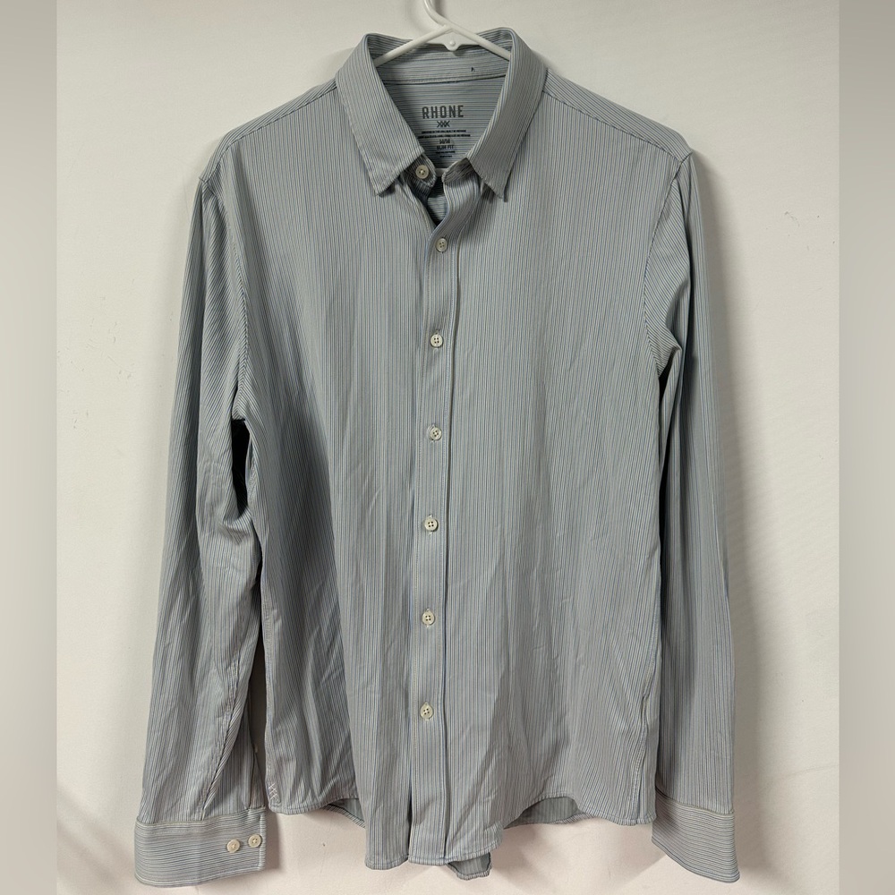 Rhone Men's Commuter Shirt White/Blue Stripes Long Sleeve Button Down Medium